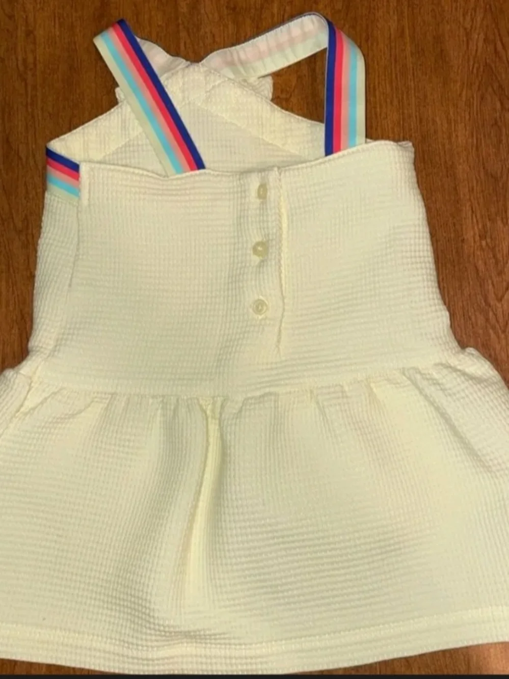Janie and Jack Cream Sundress with Rainbow Trim and Bow Size 3/6 Months